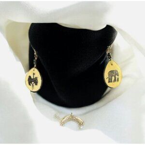 Handcrafted Drop Earrings With Elephant & Ostrich Designs Shell Material